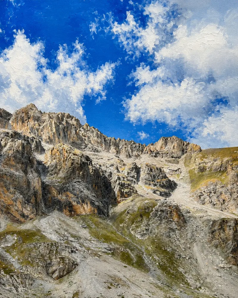 La Montagne et les nuages. photographie picturale sur toile, finalisée à la main, Provence